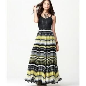 Free People California Sunrise Maxi Dress Black Corset Pleated